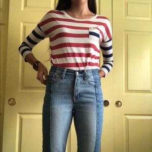 3/4 Length Deconstructed American Flag Blouse